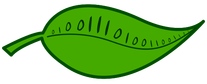 Technaturally Games logo - green leaf with binary numbers in the middle