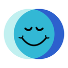 Colibrium logo - light blue & dark blue circles crossing over to make blue, with a smiley face with closed, relaxed eyes in the middle (white background, rounded corners)